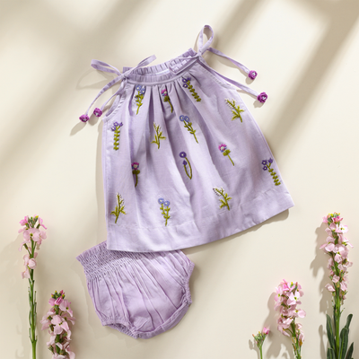 Baby Forest Poshaak Gather Top with Underpants - Lavender