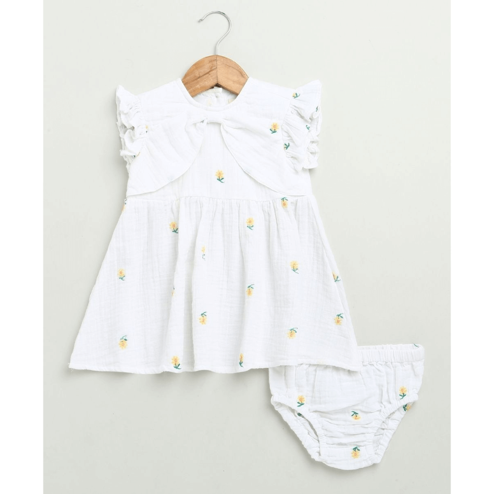 Sweetlime By AS Yellow Floral Embroidery Organic Cotton Co-ord Set
