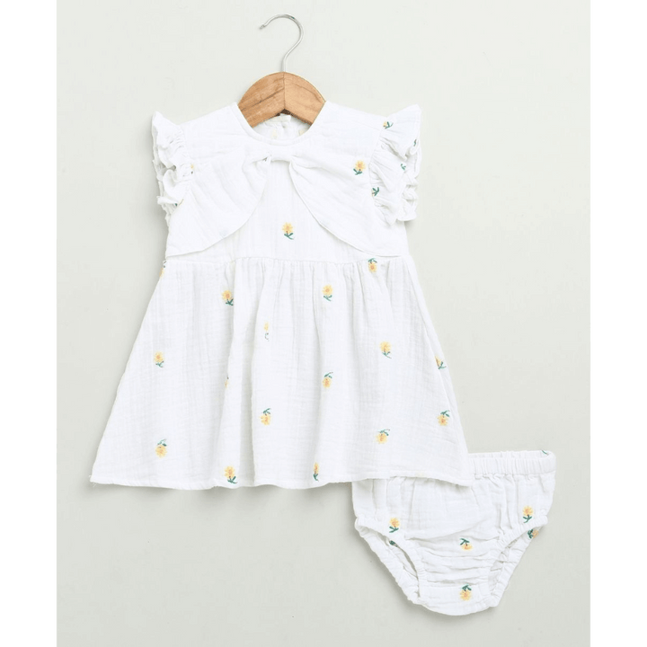 Sweetlime By AS Yellow Floral Embroidery Organic Cotton Co-ord Set