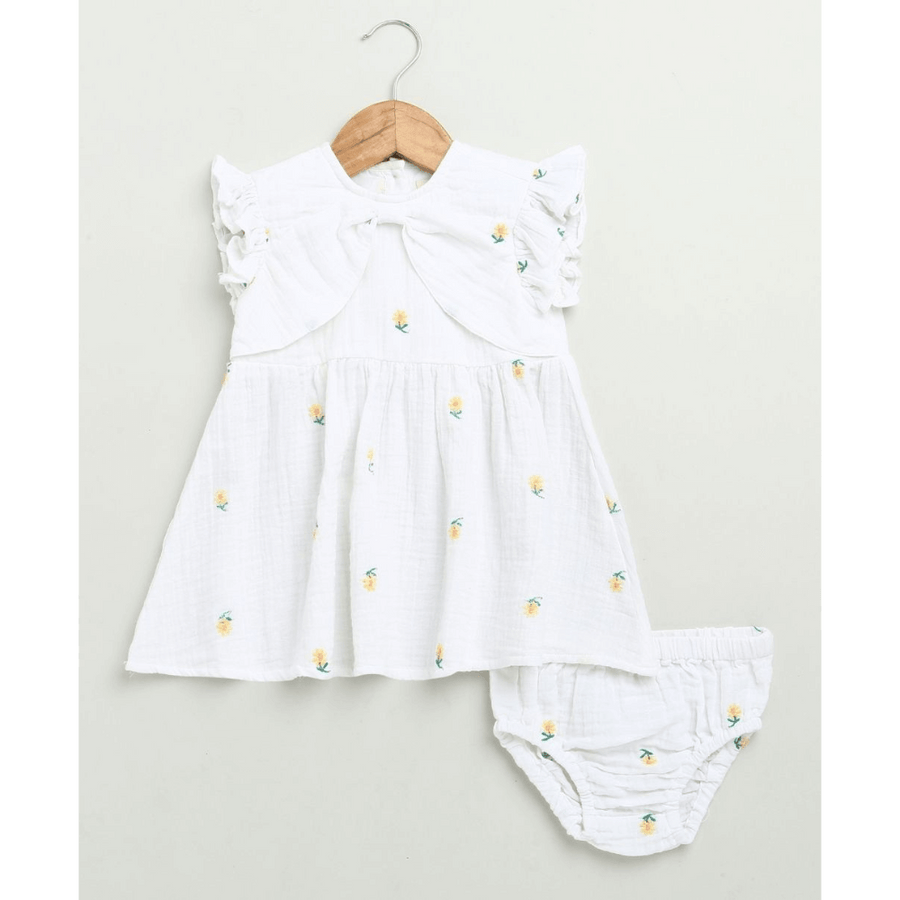 Sweetlime By AS Yellow Floral Embroidery Organic Cotton Co-ord Set