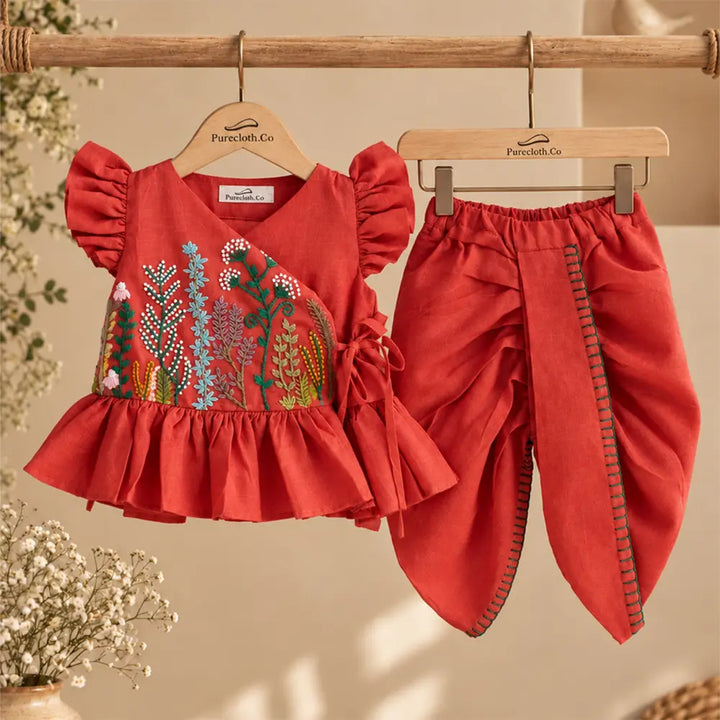 PureCloth.Co Jamna Set | Girls Chanderi Silk | Red