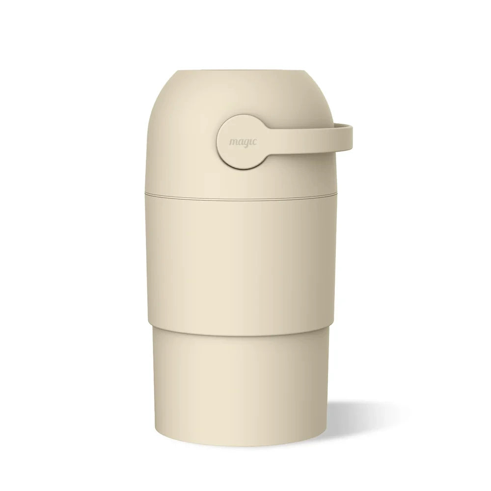 Magic THOTH M Diaper Pail, Odorless Nappy Bin, Compact &amp; Space-Saving Design, Compatible with Regular Plastic Bags, Converts for 2nd Life Use, Holds Up to 25 Newborn Diapers - Beige