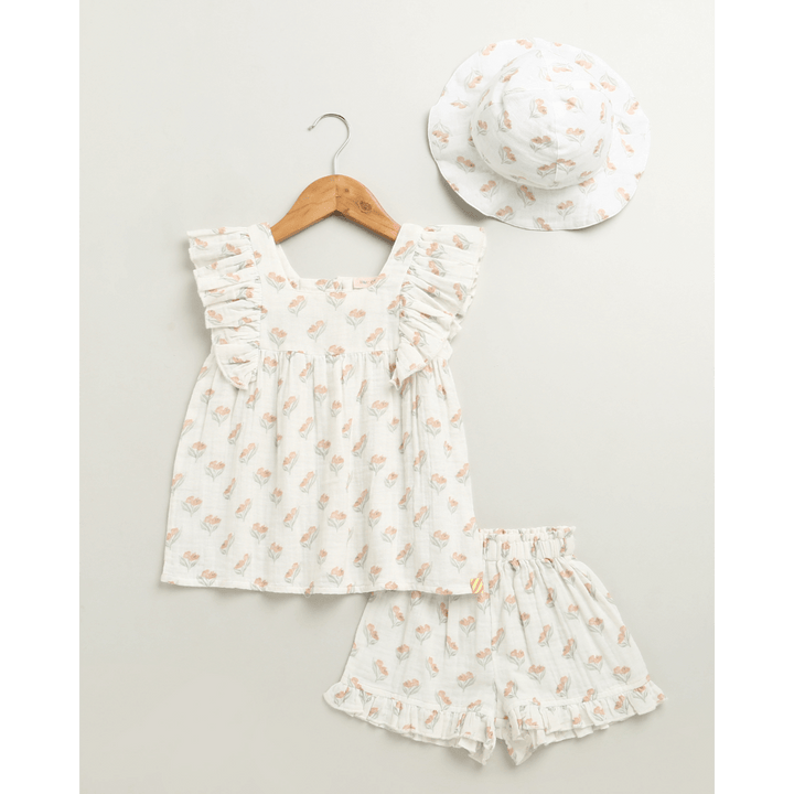 Sweetlime By AS Blossom Breeze Organic Cotton Summer Co-ord Set with a Hat