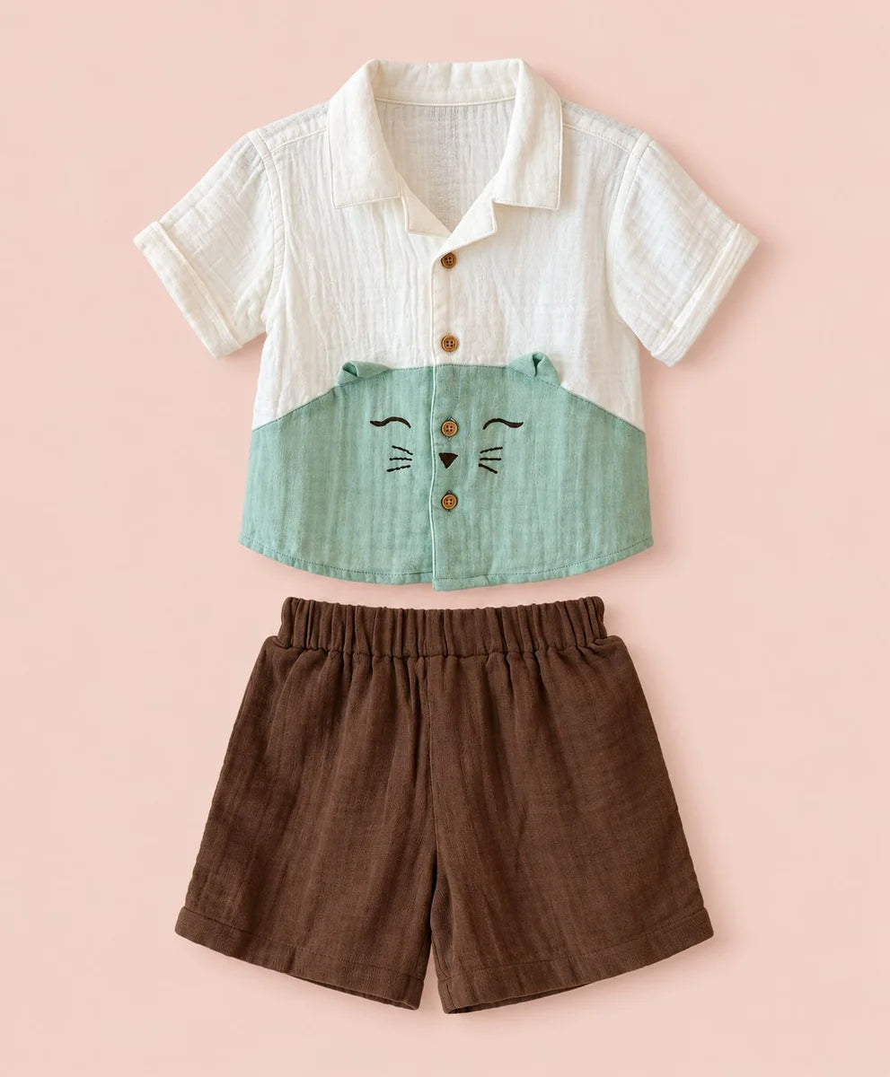 Sweetlime By AS Sage Kitten Unisex Muslin Co-ord Set