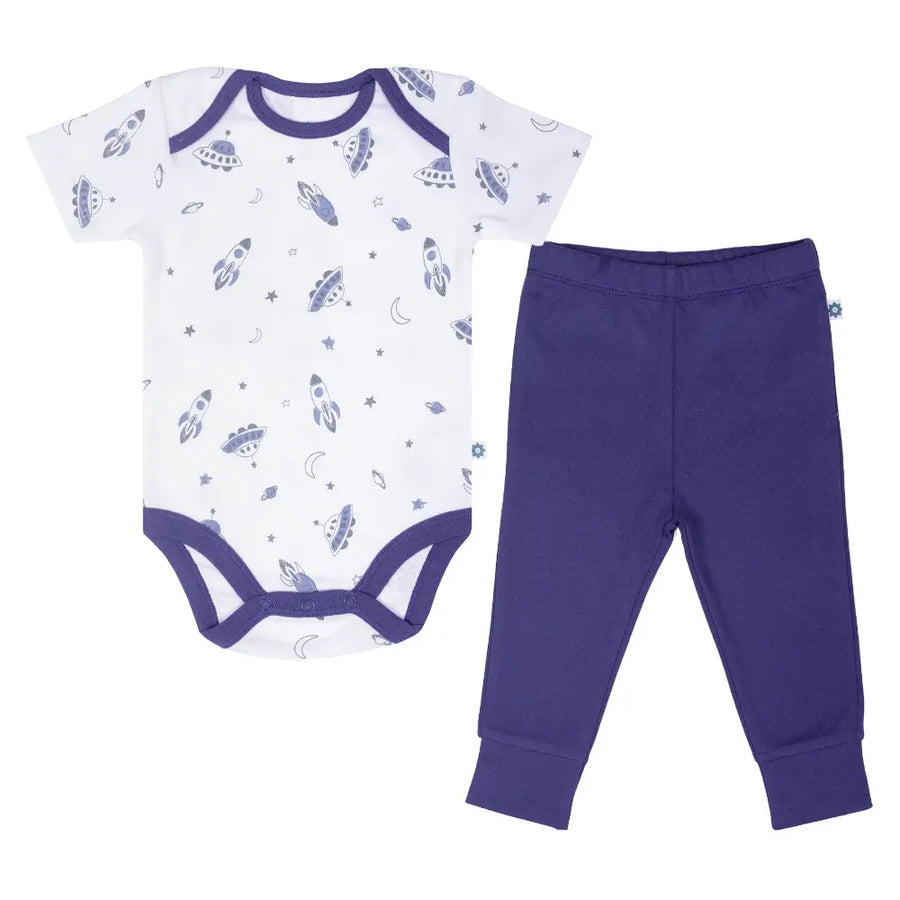 Nintara Baby 100% Cotton Unisex Bodysuit & Pant Set – Up in space (Pack of 1)