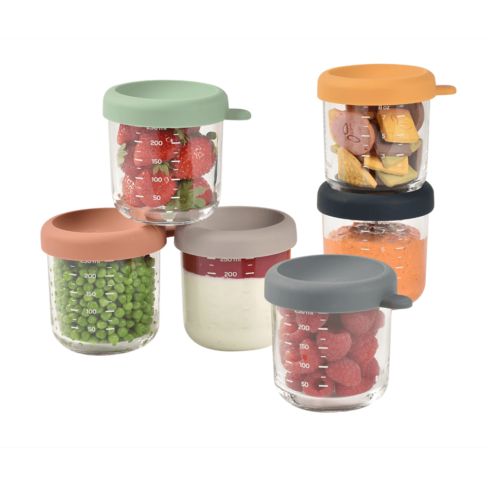 Beaba Glass Storage Jar, 250ml, Set of 6, Sunrise