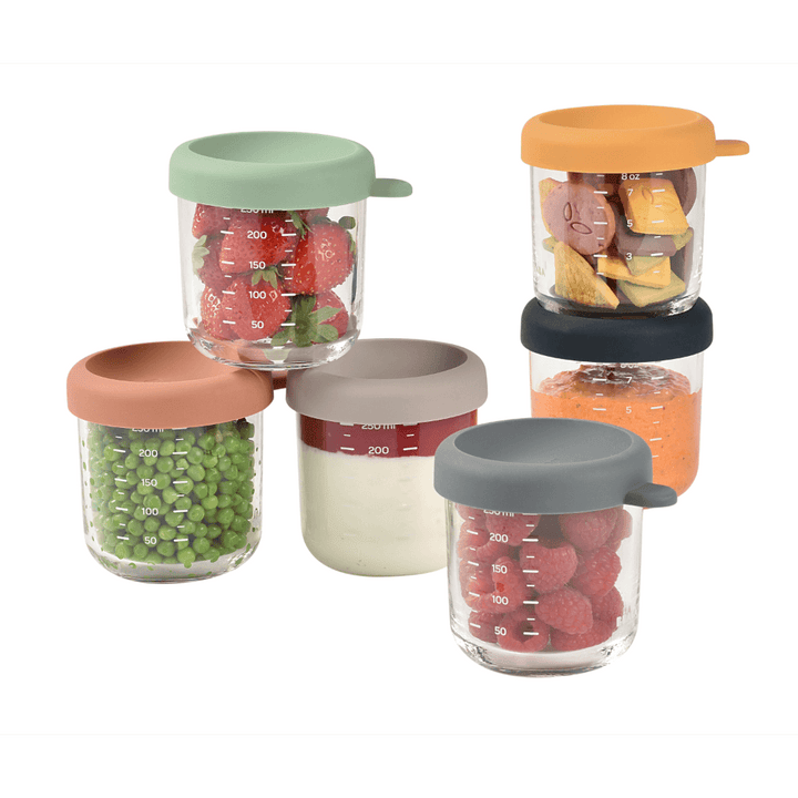 Beaba Glass Storage Jar, 250ml, Set of 6, Sunrise