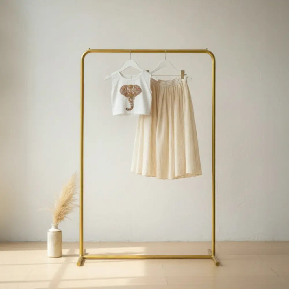 Purecloth.Co Royal Elephant Embroidery Skirt &amp; Top| Off-White