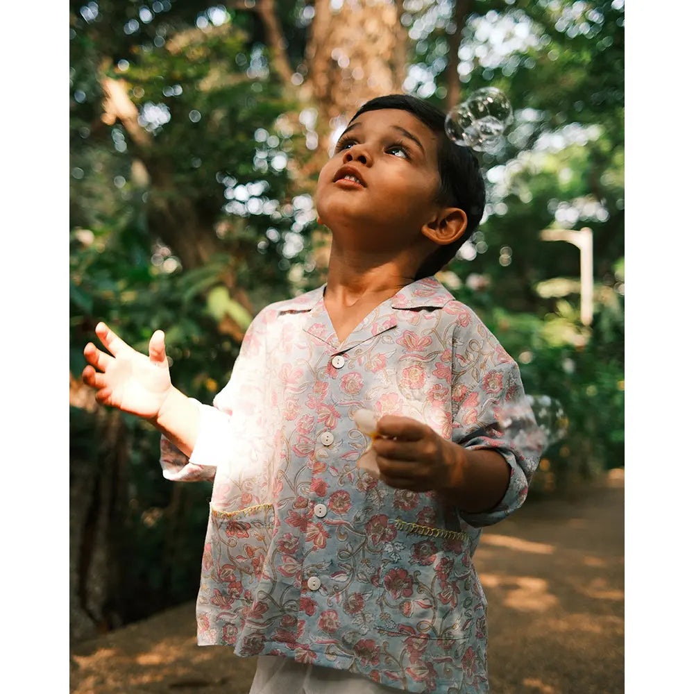 Love The World Today Cloud Drift Shirt For Boys In Sky Blue Butterfly