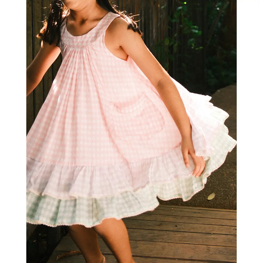 Love The World Today Pocketful Of Sunsets Dress For Girls In Rhombus Block Print