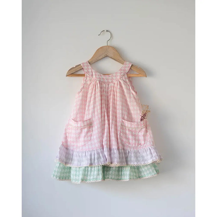 Love The World Today Pocketful Of Sunsets Dress For Girls In Rhombus Block Print