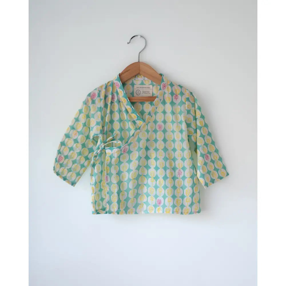 Love The World Today Unisex Rasa Green Monstera Print Infant Angrakha Kurta