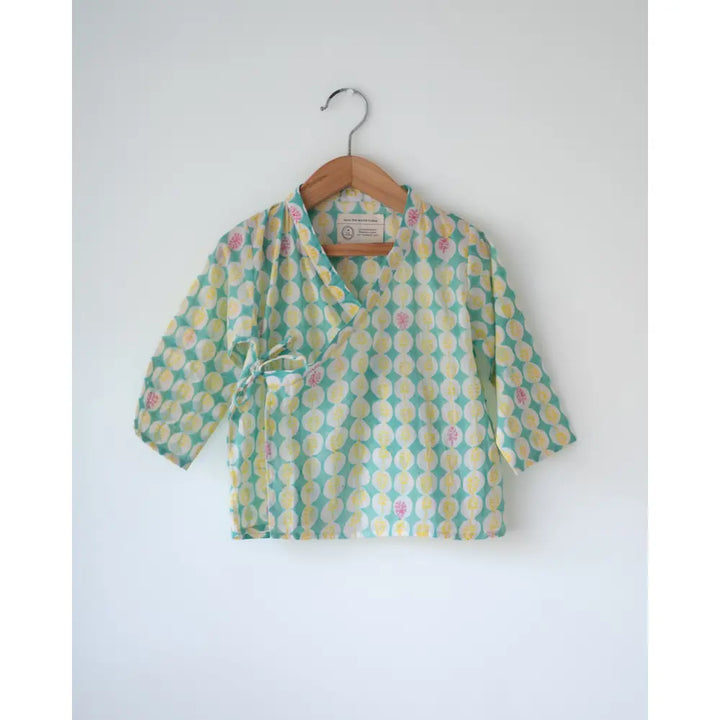 Love The World Today Unisex Rasa Green Monstera Print Infant Angrakha Kurta