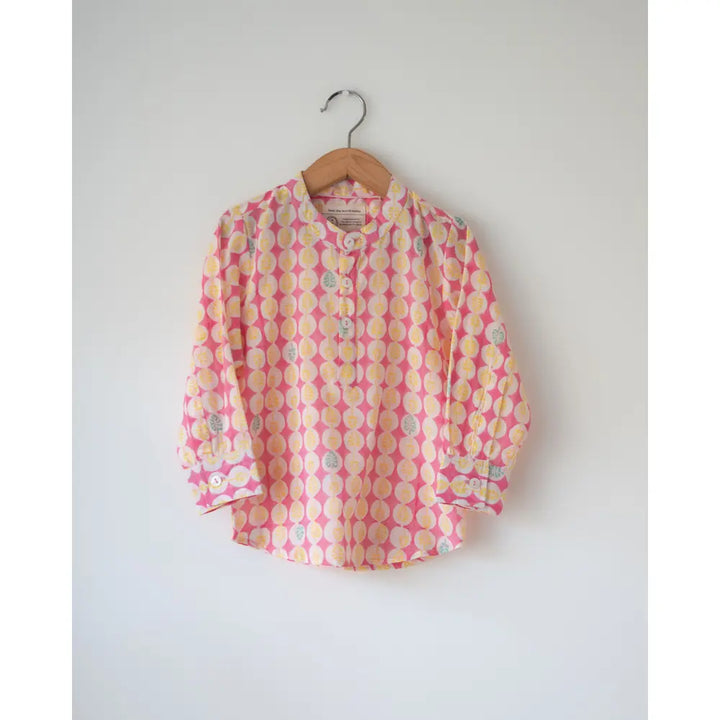 Love The World Today Leela Pink White Monstera Print Full Sleeve Shirt Kurta For Boys