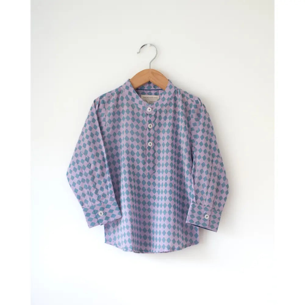 Love The World Today Saaz Purple Rhombus Full Sleeve Shirt Kurta For Boys