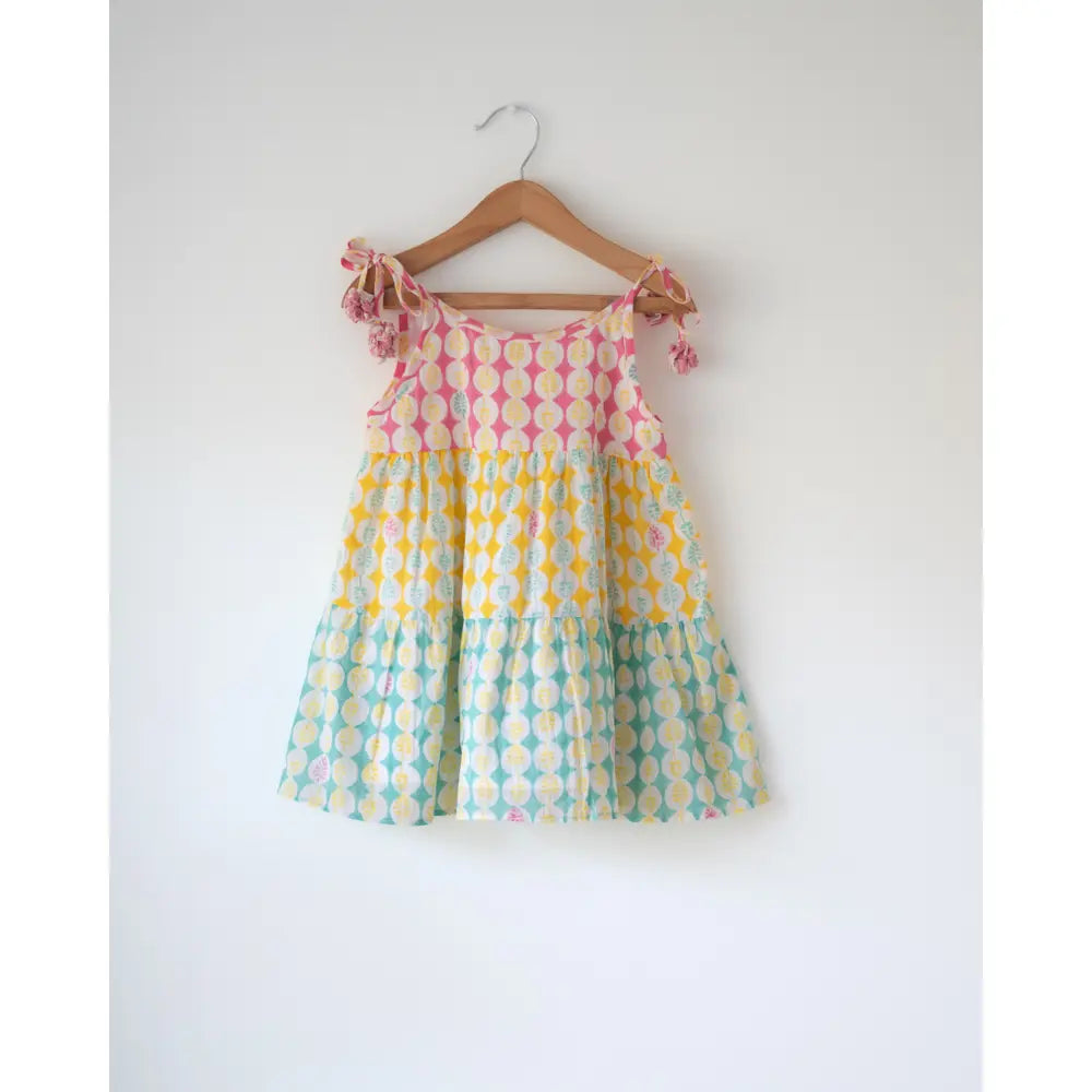 Love The World Today Rasa Green Monstera Print Infant Tiered Frock For Girls