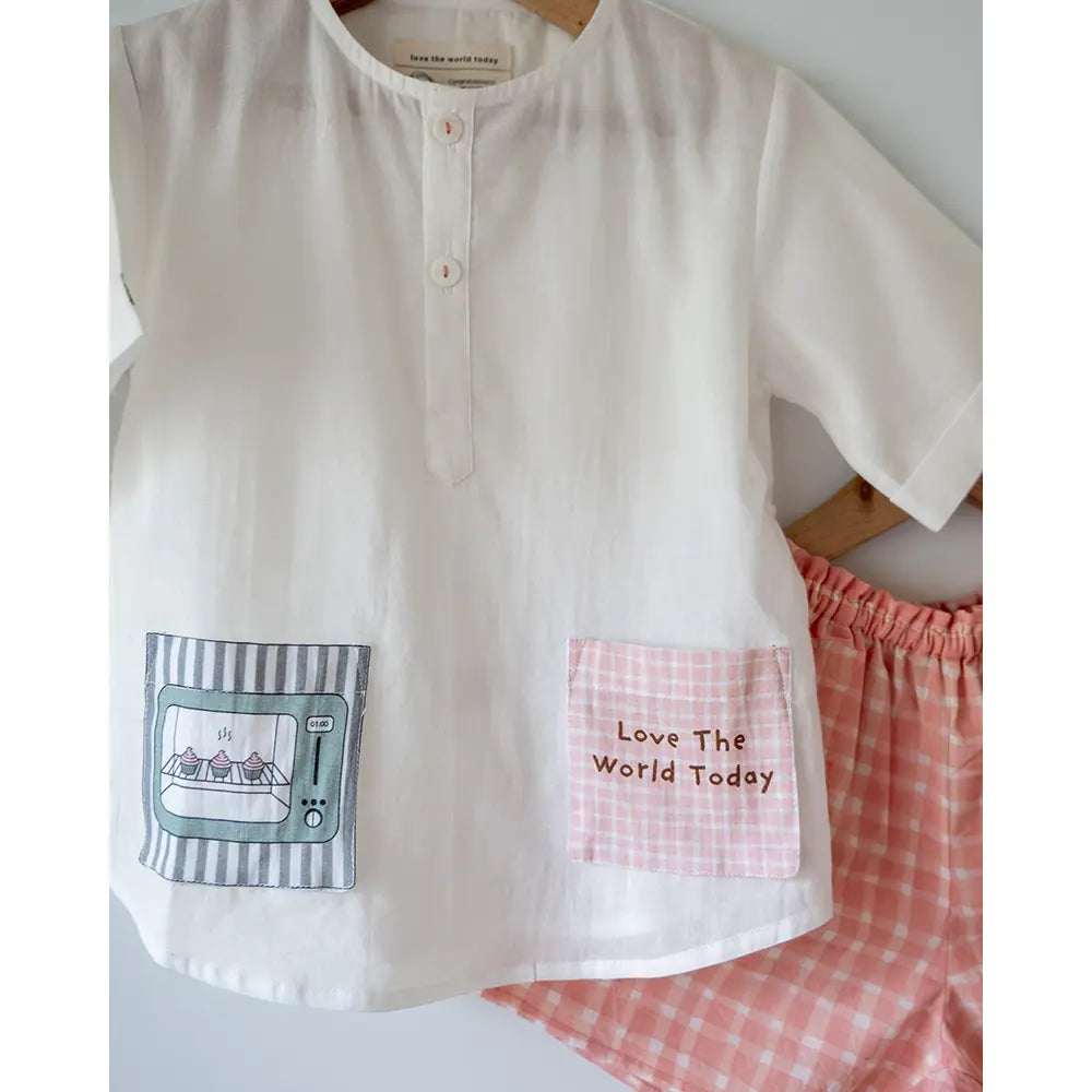 Love The World Today Sleepover Party Kurta and Shorts Co-ord Set - Warm Whiff Print - Off White