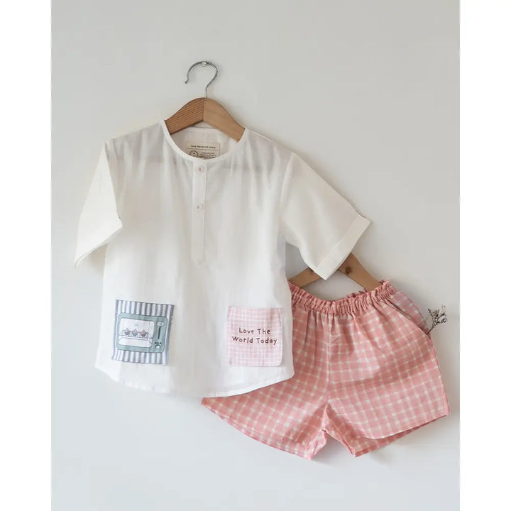 Love The World Today Sleepover Party Kurta and Shorts Co-ord Set - Warm Whiff Print - Off White