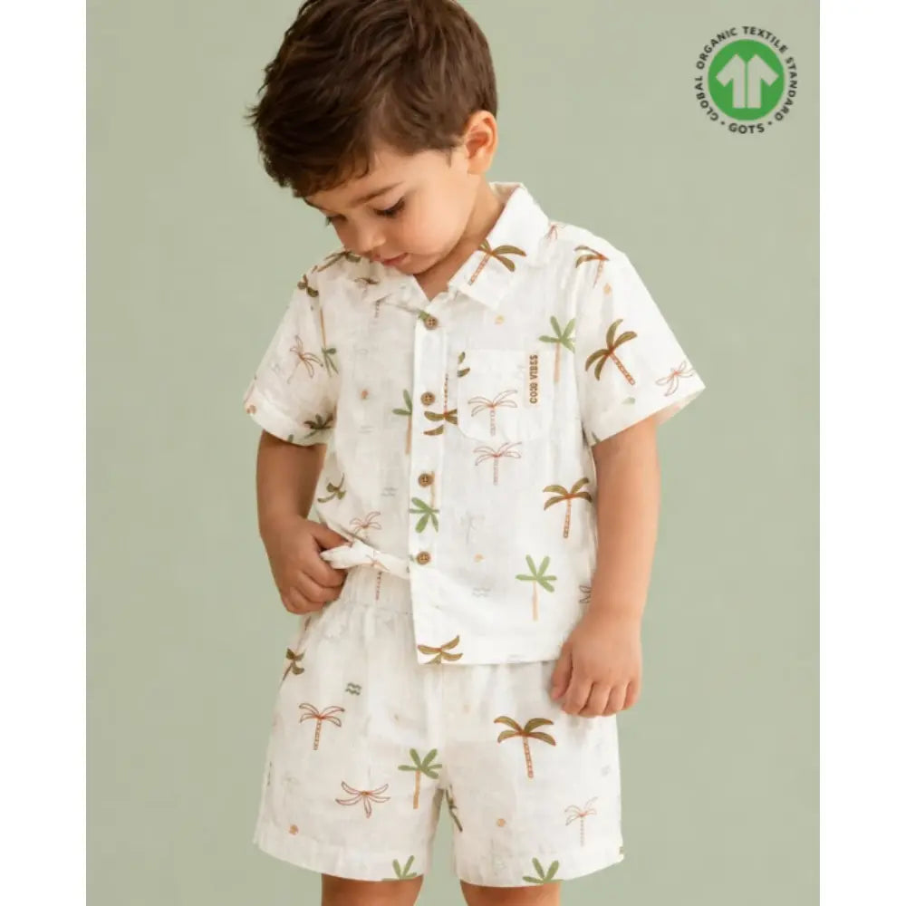 Sweetlime By AS Tropical Breeze Cotton Co-ord Set - White(Double Cloth)