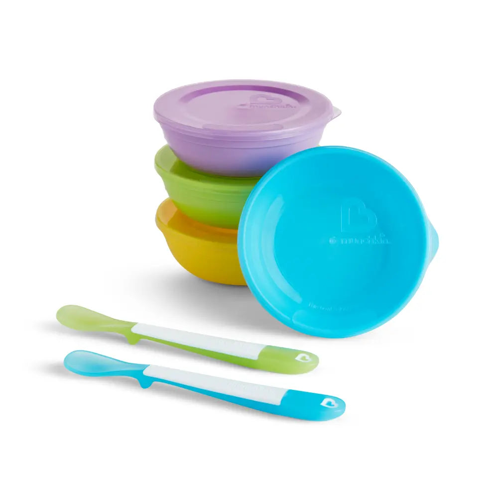 Munchkin Love-a-Bowls™ Feeding Set – 4 Bowls with Lids &amp; 2 Soft-Tip Spoons, Spill-Proof, BPA-Free, 4+ Months