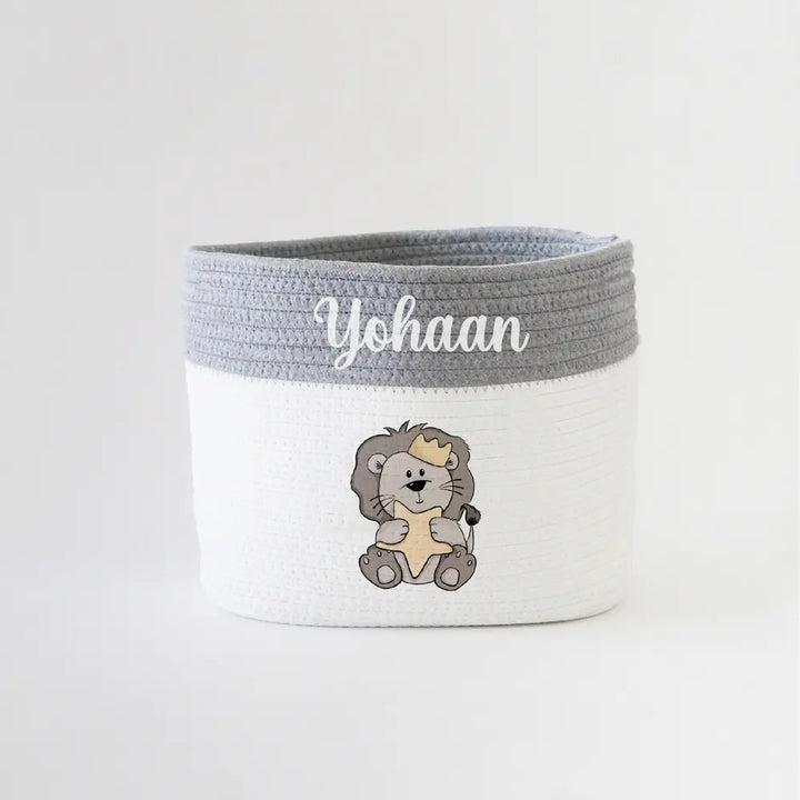 The Tiny Trove Personalized Storage Basket - Small - Lion Theme - Grey
