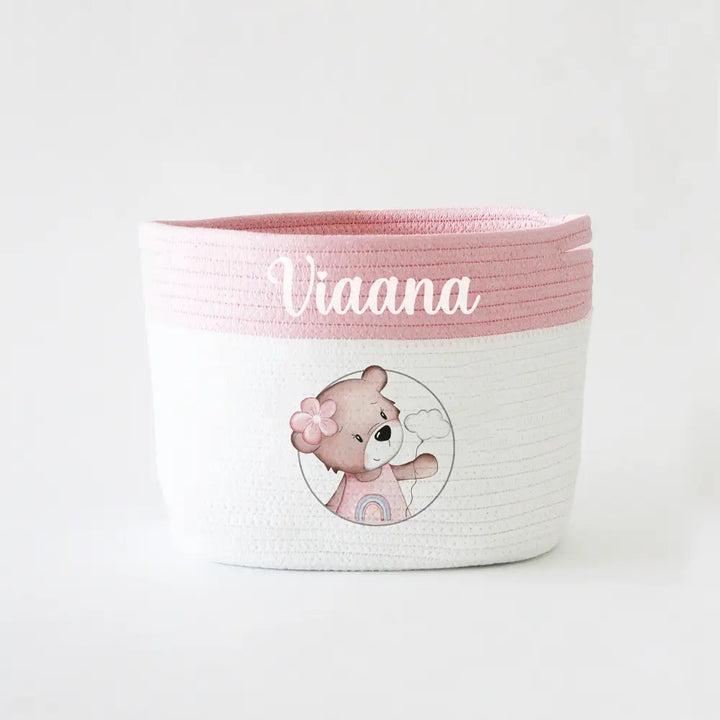 The Tiny Trove Personalized Storage Basket - Small - Teddy Theme - Pink