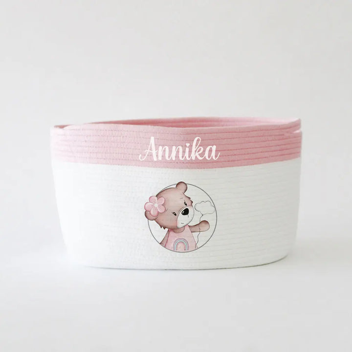 The Tiny Trove Personalized Storage Basket - Medium - Teddy Theme - Pink