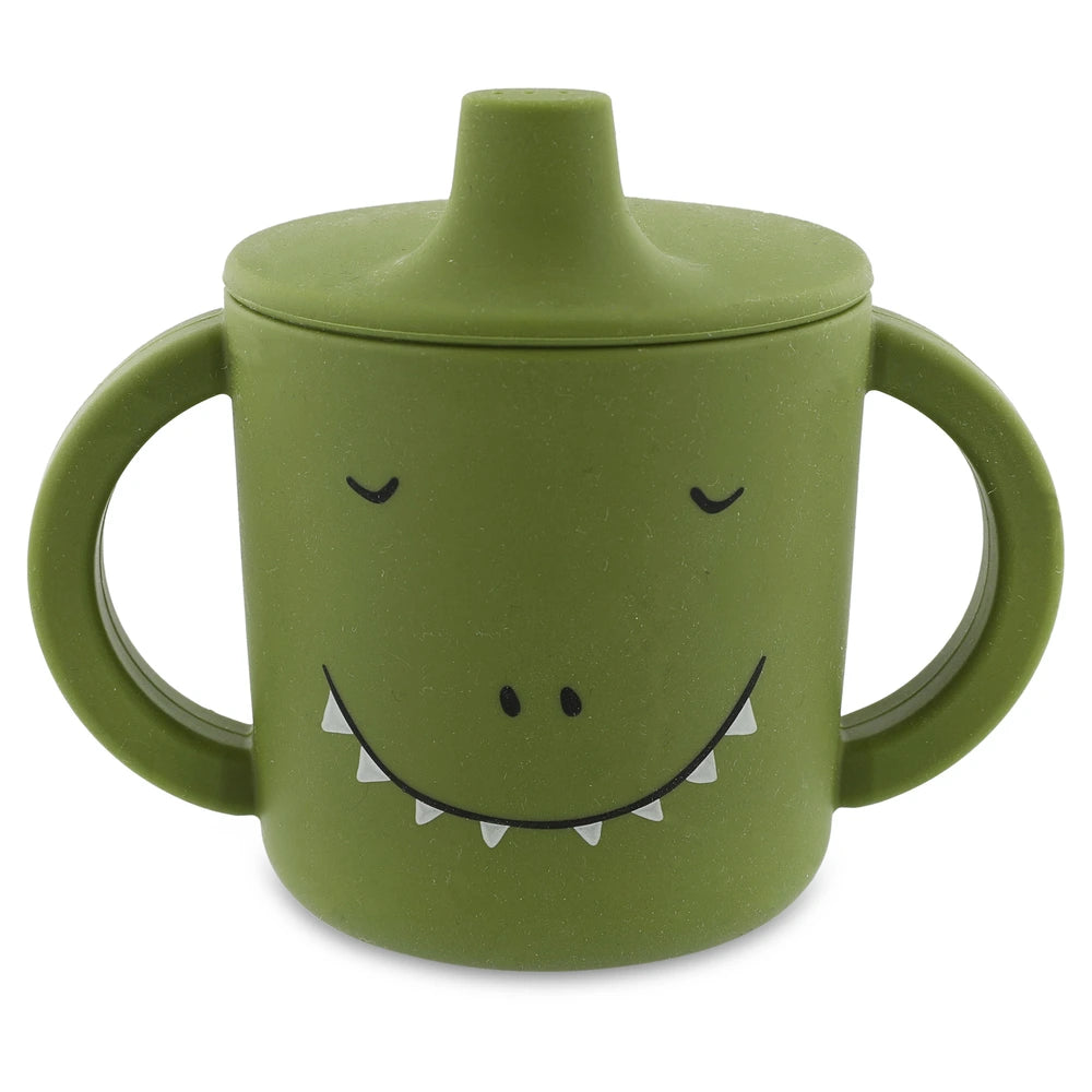 Trixie Silicone Sippy Cup | 100% Food-Grade Silicone Spill-Resistant Training Cup with Easy-Grip Handles for Independent Drinking | 4 Months Onwards | Mr. Dino