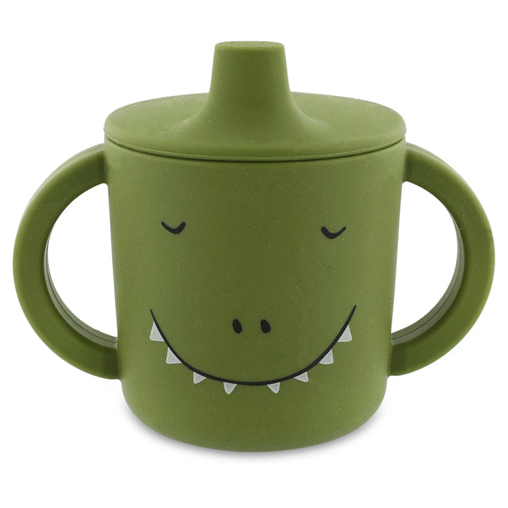 Trixie Silicone Sippy Cup | 100% Food-Grade Silicone Spill-Resistant Training Cup with Easy-Grip Handles for Independent Drinking | 4 Months Onwards | Mr. Dino