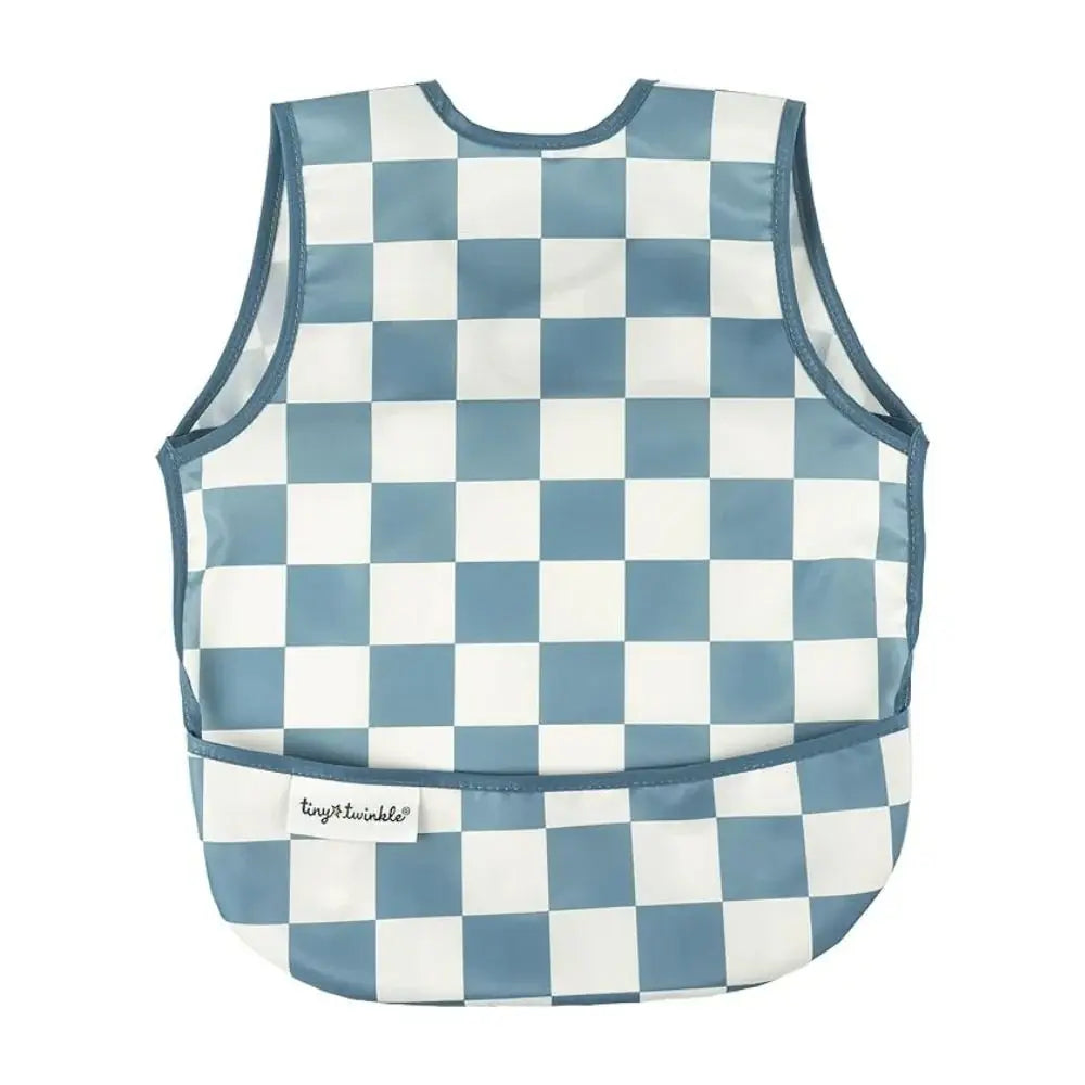 Tiny Twinkle - Mess-Proof Apron Bib - Blue Checker - Small (6-24 Months)