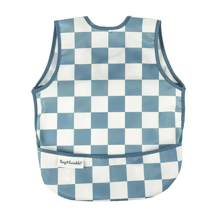 Tiny Twinkle - Mess-Proof Apron Bib - Blue Checker - Small (6-24 Months)