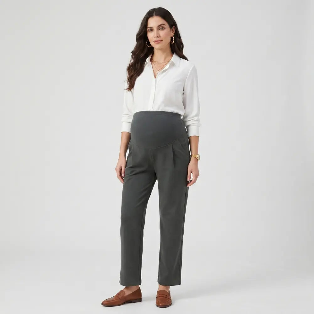 SOL MAMA Over Bump Straight Pants - Medium Grey