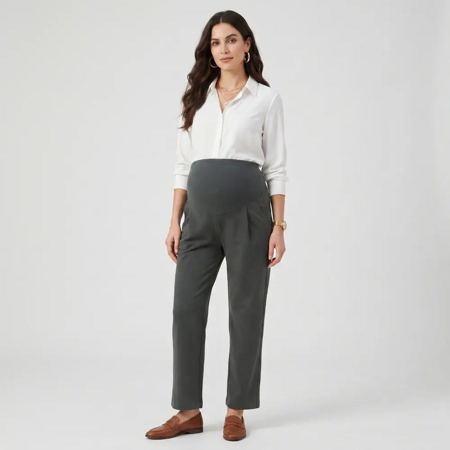 SOL MAMA Over Bump Straight Pants - Medium Grey