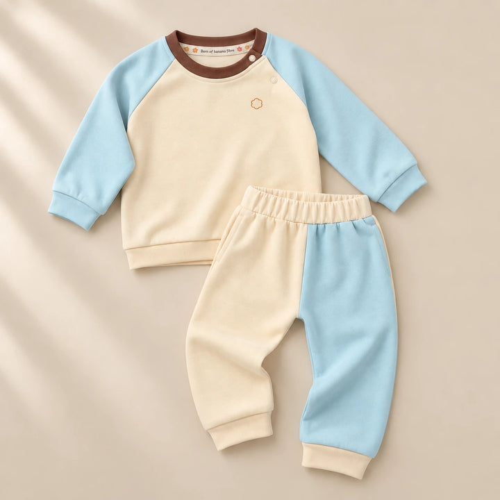 Faura Unisex Banana Cotton Snuggle Co-ord - Ivory / Ice Blue