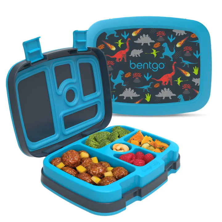 Bentgo Kids Prints with 5 Compartments, Leak-Proof Bento Lunch Box, BPA &amp; PFAS-Free, Microwave &amp; Dishwasher Safe Tray,  3–7 Years - Dinosaur