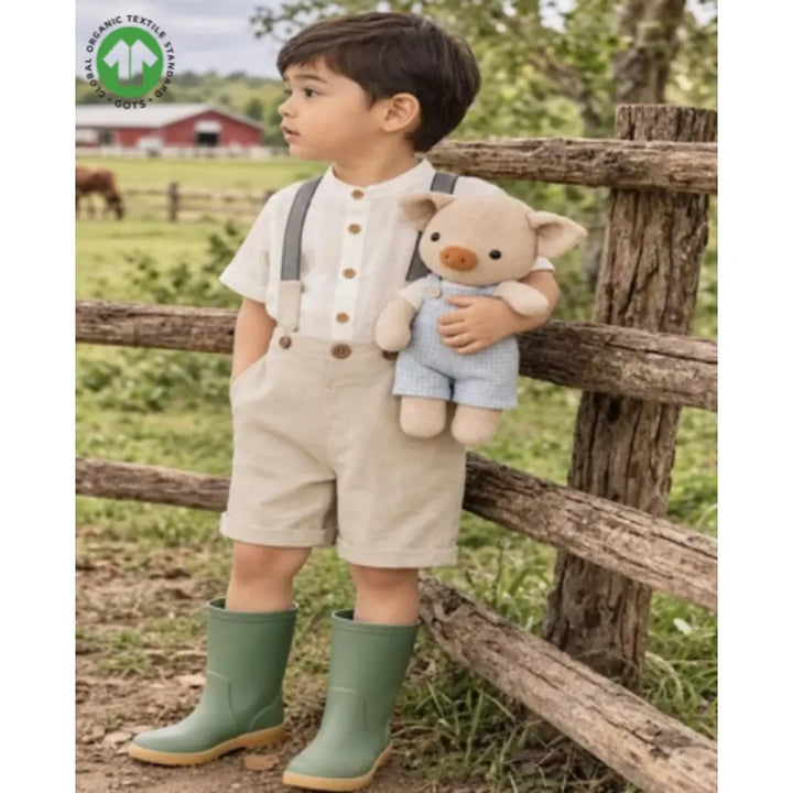 Sweetlime By As Classic Little Gentleman Suspender Shorts Set with Cotton Shirt