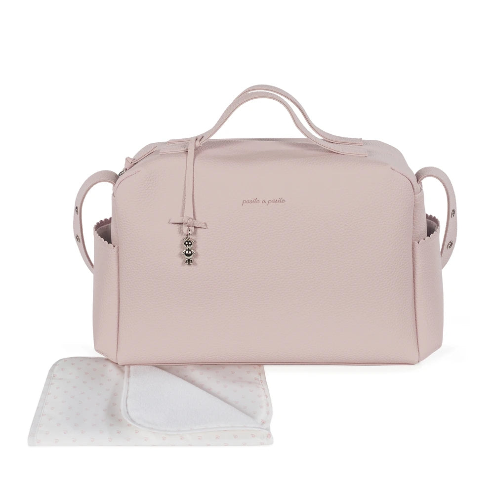 Pasito a Pasito Diaper Bag with Changing Mat, Large Capacity Water-Resistant Bag with Multi-Pocket Organizer, Insulated Bottle Pocket, Shoulder &amp; Stroller Straps, Icon Eco Leather - Rose