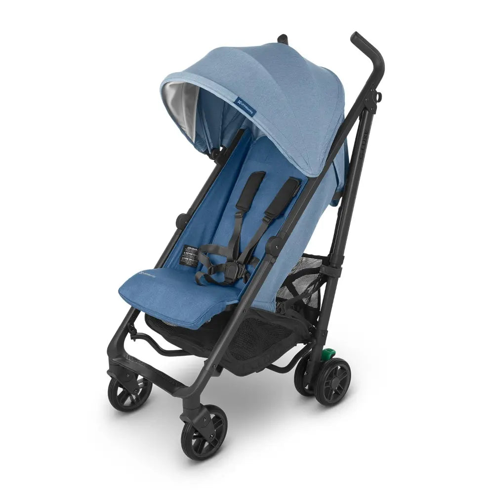 UPPAbaby G-Luxe Lightweight Compact Stroller, Easy Fold, Flat Recline, Travel Friendly, Includes Cup Holder, Carry Strap, Sun Canopy up to 4 years - Blue/Charlotte