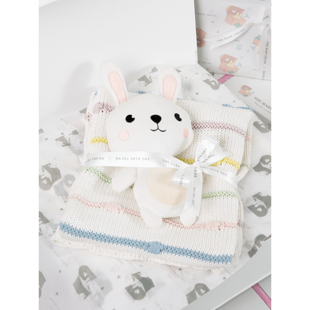 The Baby Trunk Knitted Snuggle Blanket &amp; Bunny Gift Set Box (Pack Of 2) - Newborn