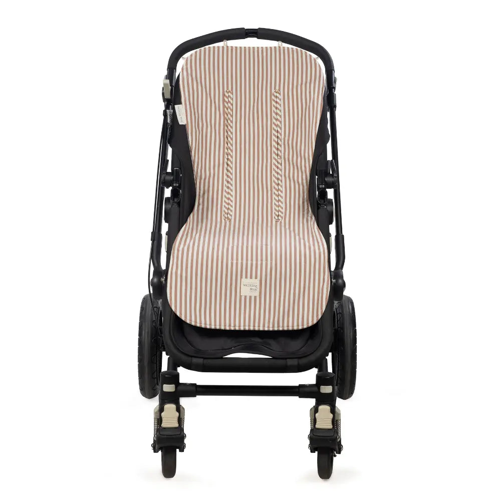 Walking Mum Praliné Stripes Moka Universal Stroller Seat Liner, Breathable &amp; Lightweight Stroller Cushion, Machine Washable