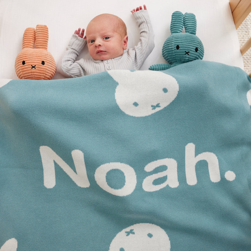 NamelyCo Miffy Name Blanket - Stone Blue