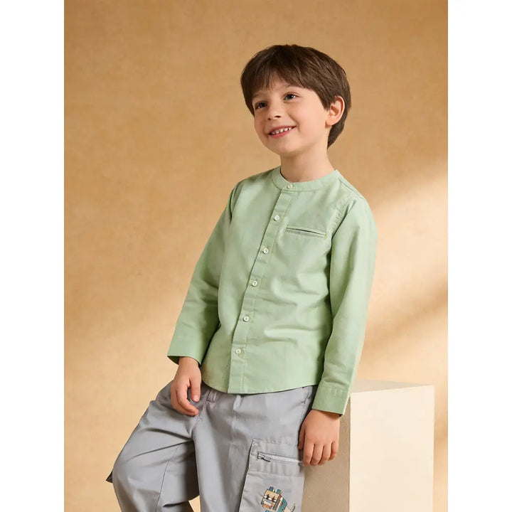 The Baby Trunk Unisex Green Band Collar Shirt | 2 to 6 Years