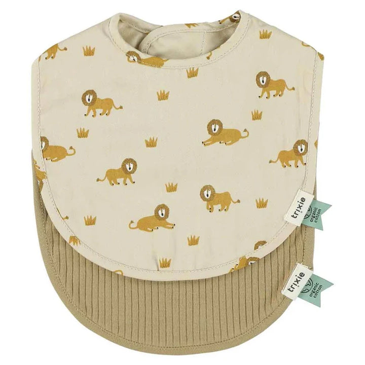 Trixie Newborn Baby Bib Set | Ultra-Soft &amp; Absorbent Cotton Bibs with Adjustable Snap Buttons for Feeding &amp; Drooling | 2-Pack | 0 to 3 Months - Lively Lion