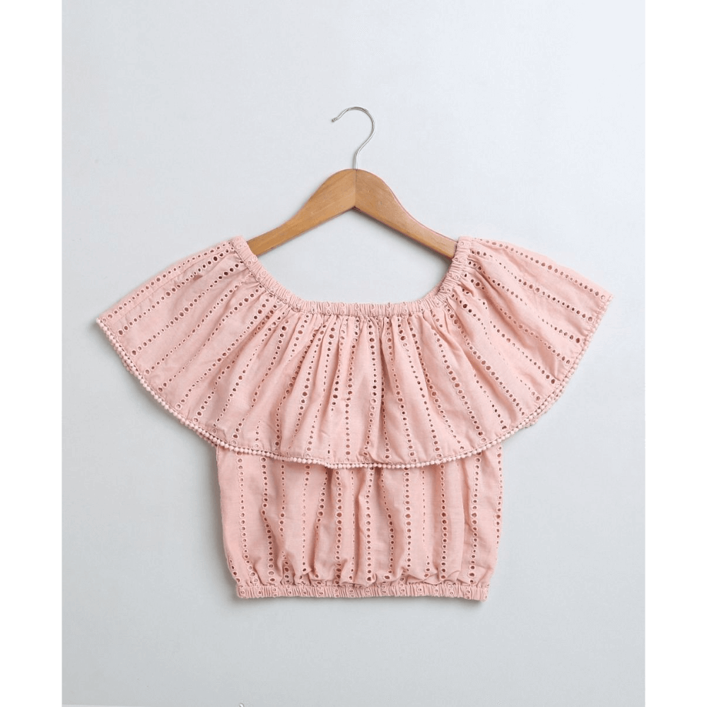 Sweetlime By AS Pastel Pink Off-Shoulder Schiffly Crop Top