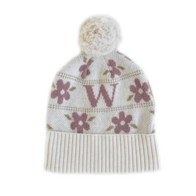 NamelyCo's Floral Letter Beanie - Oatmeal