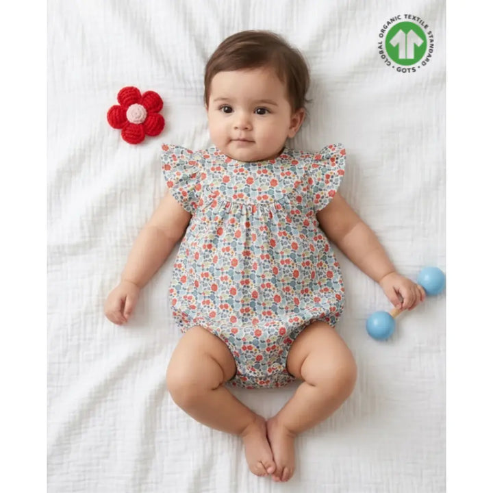 Sweetlime By AS Baby Girls Floral Printed Flutter Sleeve Romper Multicolor