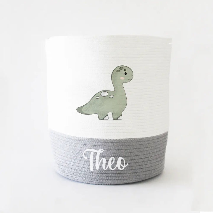 The Tiny Trove Storage Basket - Large - Dino Theme - Grey