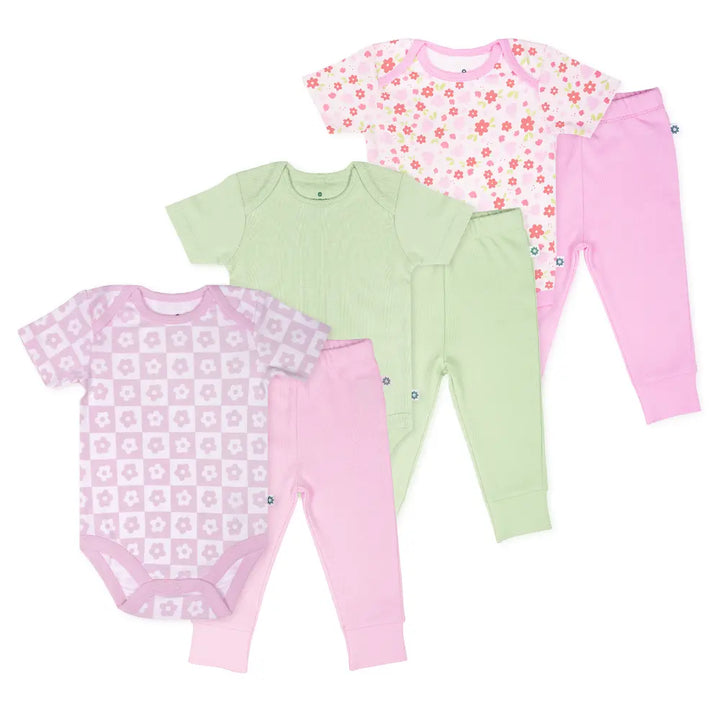Nintara Baby 100% Cotton Unisex Bodysuit &amp; Pant Set – Baby Bloom (Pack of 3)