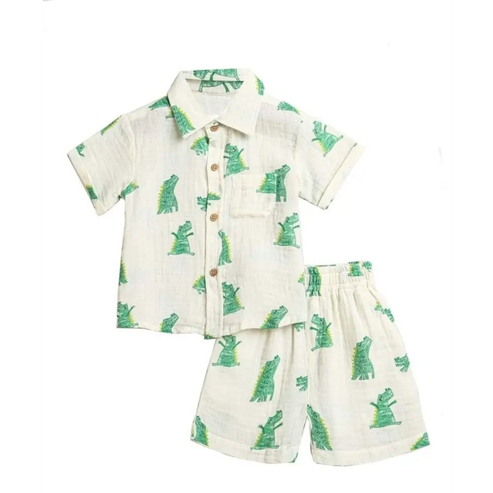 Sweetlime By As Alligator Print Cotton Co-ord Set - White