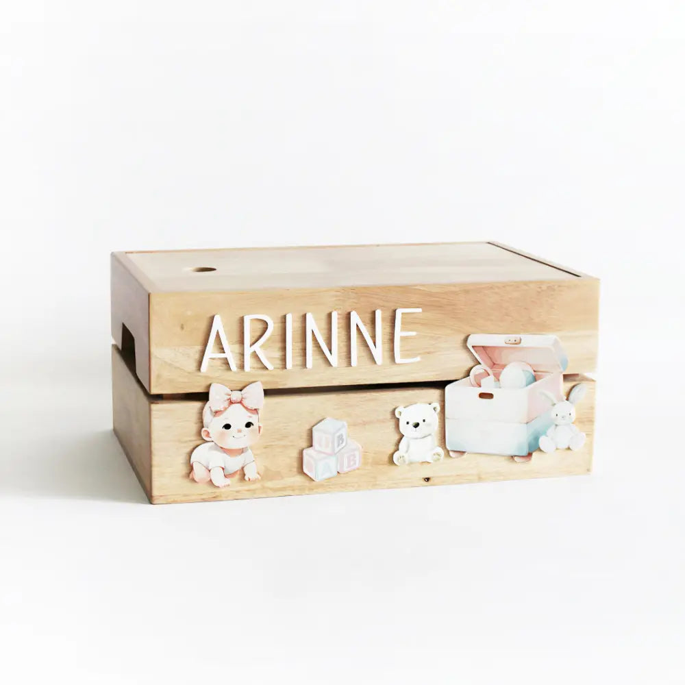 The Tiny Trove Personalized Wooden Box - Baby Girl Theme